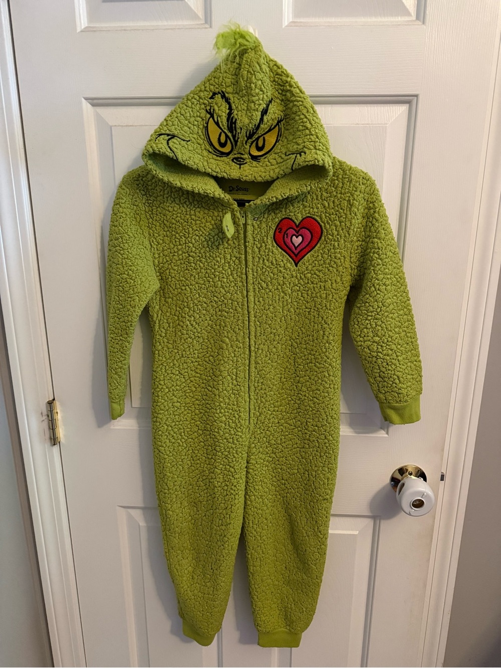 Dr. Seuss Lime Green Grinch Hooded Kids One-Piece Fleece